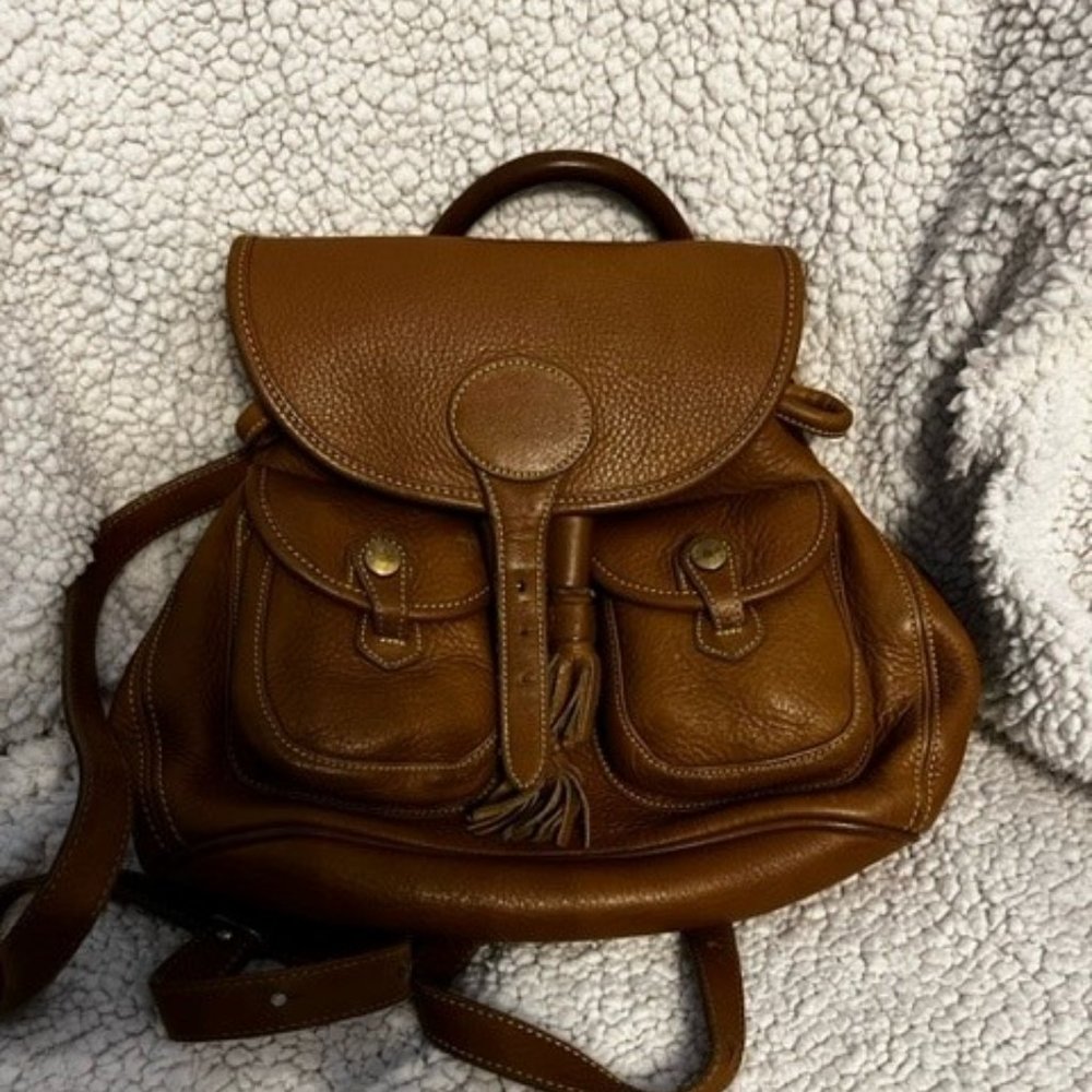 Vintage Dooney & Bourke Pebbled All Weather Leather Canyon Backpack British Tan